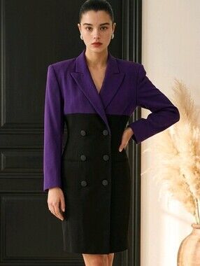VTG Tahari 100 % Wool Blazer Dress Black/Purple Sz 4